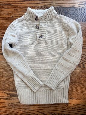 Cat & Jack Cream Textured Knit Half-Zip Sweater with Button Placket